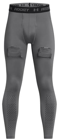 Under Armour Boys Hockey Fitted Leggings, (025) Castlerock / / Black, Small