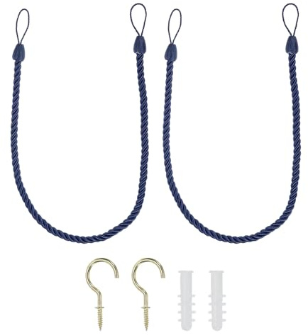 PATIKIL Cuerdas para Abrazaderas de Cortina Paquete de 2 Cordones Decorativos para Sujetar Cortinas Trenzadas para Decoración de Hogar Oficina con Gancho Tornillo Azul Marino