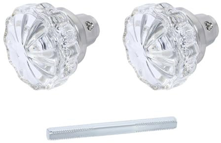 AKRILANE Mortise Glass Door Knobs Antique Crystal Vintage Style Knob Set with Spindle Antique Doorknobs for Interior Doors - Satin Nickel