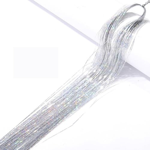 UEAVOID 4PCS 200 Haar Lametta Haarverlängerung Glitzer Haarteil zum Flechten Haarsträhne Kit für Frauen Mädchen Kinder Cosplay Party Zubehör (Silber)