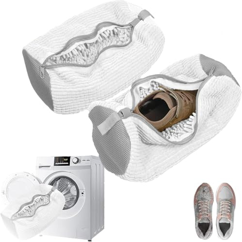 FemKey Schuhwaschbeutel Waschmaschine, 2 Stück Schuhwaschbeutel für Waschmaschine mit Noppen Pufferschutz, Wäschesack für Sneaker 39x19cm Schuhbeutel Sportschuhe Shoe Washing Bag (Weiß)