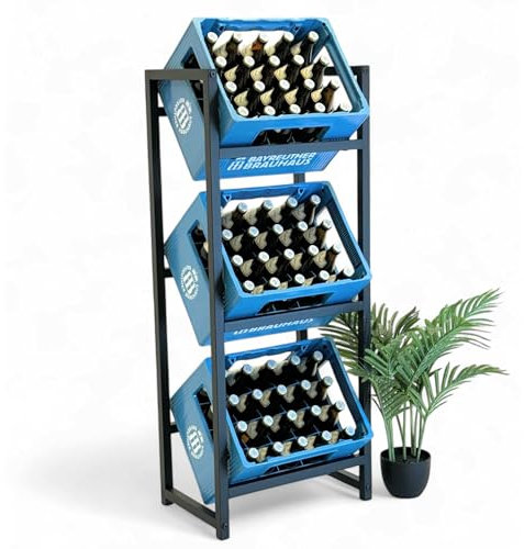DanDiBo Getränkekistenregal 3 Kisten Schmal Metall Stehend 96599 Kistenregal Getränkekistenhalter 47 cm Getränkeregal