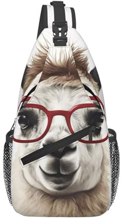 BWLHJKE Lama mit Brille, Kreuz-Brusttasche, diagonale Sling-Tasche für Männer und Frauen, Crossbody-Umhängetasche, Reisen, Wandern, Tagesrucksack, Schwarz, Einheitsgröße, Sling-Rucksäcke, Schwarz ,