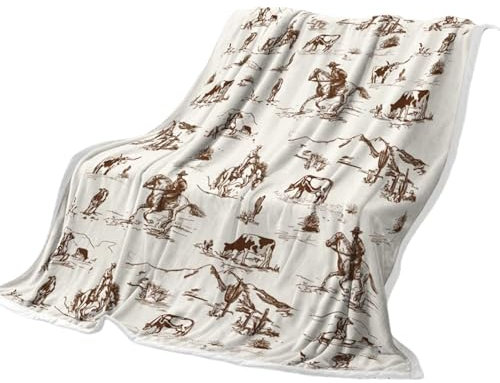 Générique Plaid Cowboy,Couverture de Lancer Style Western | Couette Douce Vintage pour Maison Voiture Camping Pique-Nique Plage