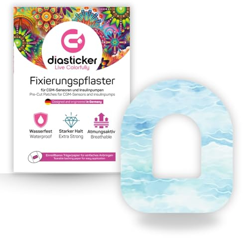 Diasticker | plåster för Omnipod (5 stycken, Baby Blue) | vattentät – hudvänlig – andas – starkt grepp | självhäftande fixeringsplåster, pod-fixering