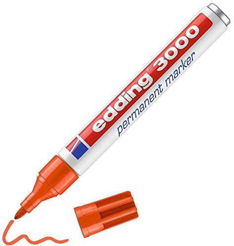 edding 3 000 permanentmarkör – orange – 1 penna – rund spets 1,5–3 mm – snabbtorkande permanent märkpenna – vattentät, torkbeständig – för kartong, plast, trä, metall – universalmarkör