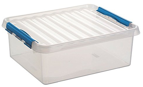 Sunware - Q-Line boîte de Rangement 25L Transparent Bleu - 50 x 40 x 18 cm