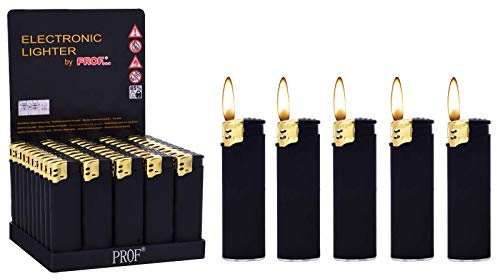 Feuerzeuge Schwarz Elektronikfeuerzeug (50 stück = 1 Display + 1x Konsumany® Stab-Stumfeuerzeug 12,5 cm Lang)
