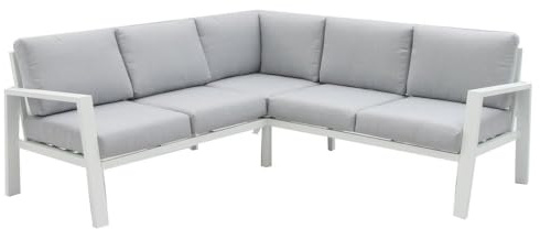 LOLAhome Sofá rinconera de jardín, de Aluminio, 195x195x73 cm, diseño Elegante, Ligera y Resistente. Cojines desenfundables con Tratamiento hidrófugo - Colección Thais (Blanco)