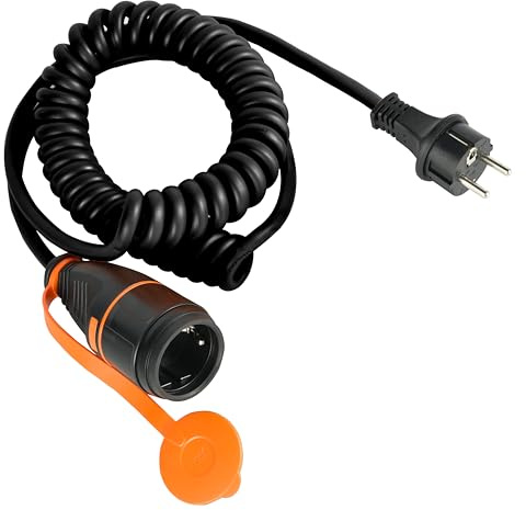 Electraline 01745 Câble d'extension électrique spiralé 5M, avec prise Electralock équipée d'un mécanisme de verrouillage qui empêche la déconnexion accidentelle, câble spécial H07BQ-F 3G1,5mm, IP44