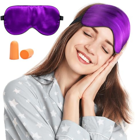 Viedouce Schlafmaske Seide Augenmaske,100% Hautfreundlich Frauen und Herren, Angenehme mit Reisetasche Tasche,Ideal für Schlaf zu Hause Auf Reisen-Lila