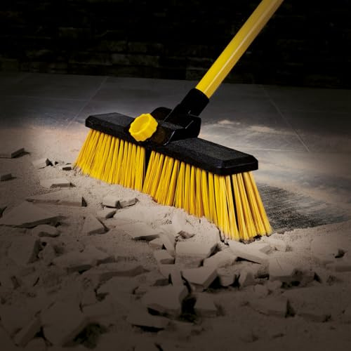CHARLES BENTLEY 14 Bulldozer Broom, Heavy Duty Garden Broom, Dual Stiff PVC Bristles, Telescopic Handle, Comfortable Foam Grip, Outdoor Cleaning, Yard, Patio, Driveway, Large Debris (35.5x6x144cm)