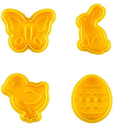 DUORUI 4pcs Easter Cookie Cutters Plunger Biscuit Fondant Cake Mould Plastic for Children DIY Baking Tool Decorating Cute Patterns