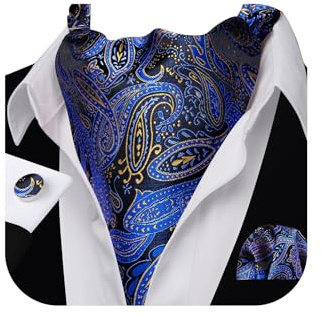 Barry.Wang Herren-Krawatte aus Seide, Paisleymuster, gewebt, Paisleymuster, modisches Ascot und Einstecktuch, Manschettenknöpfe, Set für Hochzeit, formelle Anlässe