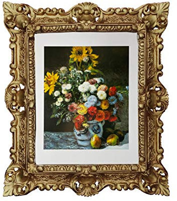 Väggmålning blommor bild bukett krysantemum pierre-augusti bild barockram 45 x 38 cm guld