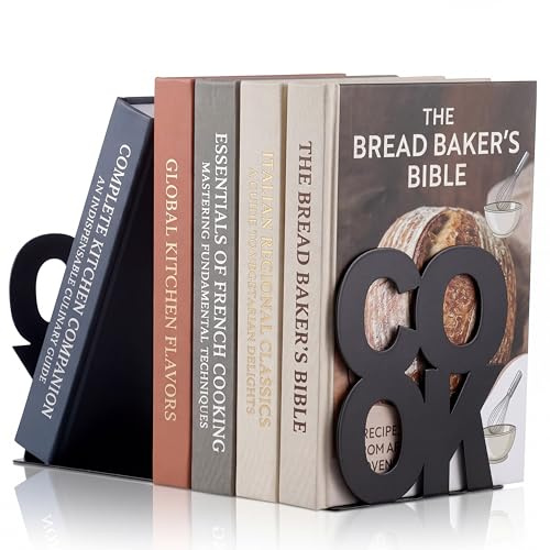 Hotop Metal Cookbook Bookends (Black, 2 Pack, 14 x 13 x 12.5 cm, Powder Coated)