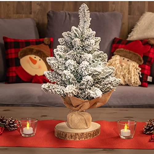 COM-FOUR® Deko-Baum Weihnachten - Kleiner Schmuckbaum mit Dekoschnee und Tannenzweigen - Tolle Tischdeko für die Adventszeit (48cm. grüne Zweige. Schnee)