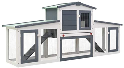 Susany 2-stöckige Großer Kaninchenstall Deluxe-Käfig Kaninchenkäfig Kleintiergehege Hasenvilla 204 x 45 x 85 cm,UV- und wetterbeständiges Bitumendach,Abschließbare Tür für zusätzliche Sicherheit