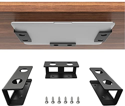 JEMACHE Under Desk Laptop Mount, Metal Under Table Desk Holder for Laptop, Mac Mini, MacBook, Keyboard with Anti-Scratch Silicone (Black)