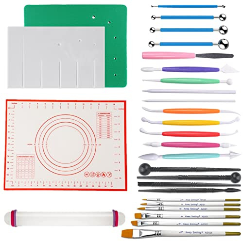 Gum Paste Flower Tools Sugar Flower Making Kit for Fondant Cake Decorating | Sugar Craft Modelling Tools,Cake Brush,Petal Ball Tools,Frilling Stick,Flower Veining Board,Foam Pad,Silicone Mat,Rolling Pin