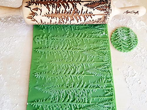 Mattarello Decorativo per Biscotti LA FORESTA | Mattarello Inciso | Rullo per Biscotti e per Modellare | Mattarello Legno Goffrato di Algis Crafts
