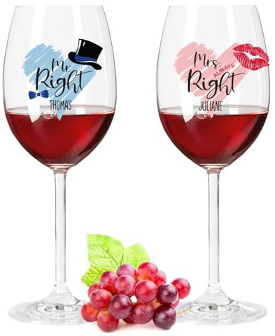 GRAVURZEILE 2x Leonardo Weingläser mit UV Druck - Mr Right & Mrs Always Right im Set - Personalisiert mit Namen - Geschenk für Paare - Geschenk für Geburtstag, Jahrestag & zur Hochzeit - Farbe Daily