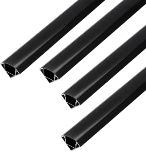 JANDEI – 4 Aluminiumprofile 1-Meter-Abschnitten, V-Form für die Installation von LED-Streifen in 90°-Ecken, halbtransparenter Diffusor, Abdeckungen und Montageclips. Maße: 18,2 mmx18,2 mm (Schwarz)