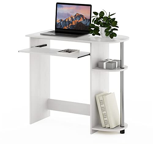 Furinno Semplicistico Scrivania per Computer, Legno ingegnerizzato, Quercia Bianca/Acciaio Inossidabile, 40.01 (D) x 80.01 (W) x 73.03 (H) cm