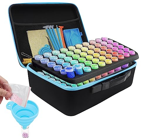 Piashow 5D Diamond Painting Zubehör Boxen, Diamond Painting Koffer mit 120 Dosen und Diamant Painting Zubehöhr, Tragbare Diamond Painting Aufbewahrungsbox für Diamant Malerei Zubehör Organizer, Blau