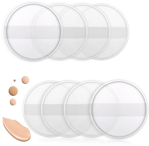 BOSMIOW 8pcs Clear Round Silicone Powder Puffs,Washable Makeup Puff with Silk Handle,Cosmetic Applicator for Liquid Foundation,Cream,Concealer,Blush,Cosmetic Beauty Tools Blender