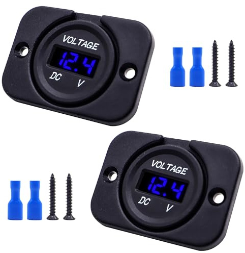 HISports Voltmetro digitale per auto, DC 12 V, 24 V, con pannello display digitale a LED blu, impermeabile, misuratore di voltaggio per barca, veicoli marini, camion, ATV, UTV, camper, roulotte, auto