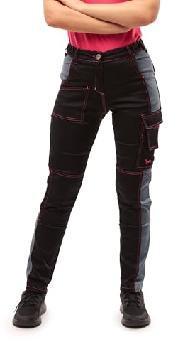 strongAnt Damen Arbeitshose komplett Stretch für Frauen Bundhose mit Kniepolstertaschen Schwarz Grau Weiß Pink