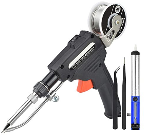 60W Soldering Gun Rechargeable Station, Soldering Iron Kit 5-in-1 Automatic Solder Gun Kit, with Desoldering Pump, Tweezers, with On/Off Switch, for Jewelry, Home DIY, Circuit Board Repair