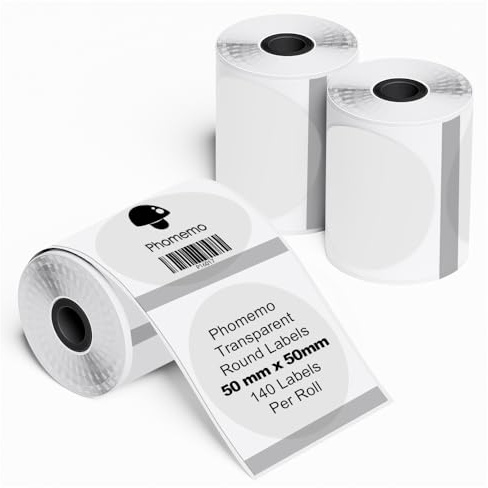 Phomemo 3 Rollen Transparentes Runde Etiketten für M110, 50x50mm, 420 PCS