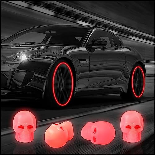 4 Stück universelle fluoreszierende Autoreifenventilkappen, leuchtende Totenkopf-Reifenluftventile, Schaftkappen, leuchtet im Dunkeln, Reifenventilkappen, geeignet für die meisten Autos, Motorräder,