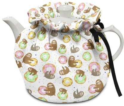 Xoenoiee Teewärmer mit Faultier-Donut-Aufdruck, Baumwolle, Teewärmer für Teekannen, hält warm, Teekannen-Abdeckung, isolierter Wasserkocher, Abdeckung für Zuhause, Küche, Tischdekoration