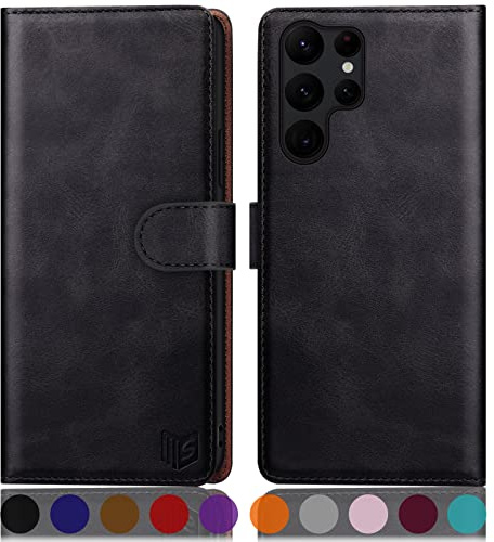 SUANPOT [RFID Schutz für Samsung Galaxy S24 Ultra Hülle PU Leder Handyhülle Lederhülle Klapphülle Kartenfach Flip Cover für Samsung S24 Ultra Handy hülle Leather Wallet Phone Case Schwarz