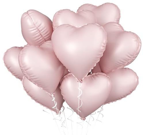 Pink Heart Balloon, 10PCS Pink Foil Balloons, 18inch Pastel Pink Heart Shape Balloons Helium Birthday Decorations for Brithday Party, Valentines Day, Princess Party