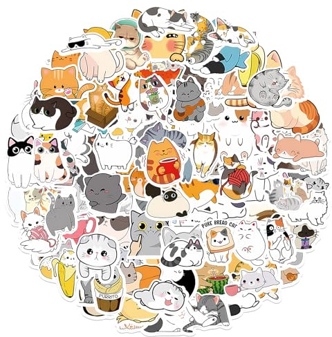 TIESOME 100 stycken söta katter klistermärken, djurklistermärken, vattenflaskor, Kawaii-klistermärken, vattentäta klistermärken, estetiska klistermärken, karikatyr, kattklistermärken, för scrapbooking