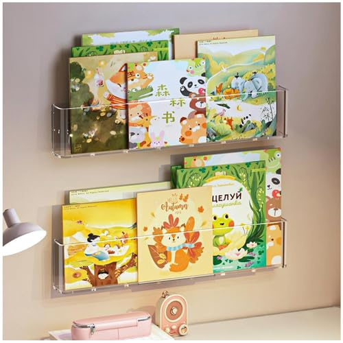 SINBINTA Acryl-Bücherregal für Kinder, selbstklebend, 45 x 4,6 x 9 cm | Selbstklebendes Acryl-Wandregal ohne Bohren, für Kinderbücher, Zeitschriften und Schallplatten, platzsparend und griffbereit