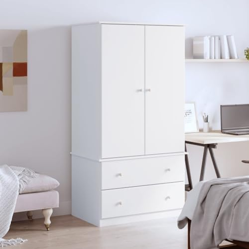 LAPOOH Kleiderschrank ALTA Weiß 90x55x170 cm Massivholz Kiefer, Schlafzimmerschrank, Kleiderschränke, Garderobenschrank, Ordnungssystem Kleiderschrank, Haushaltsschrank - 353930
