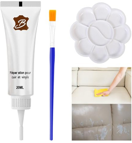 Kit Riparazione Pelle e Vinile - Crema Riparazione, Balsamo e Kit per Riparazione Graffi e Strappi - Bianco