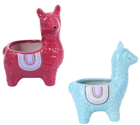 BESPORTBLE 2pcs Ceramic Succulent Pots Alpaca Animal Planter Indoor Flowerpot Set Blue and Red for Home Decor