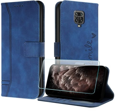 JayModCase Funda para Xiaomi Redmi Note 9 Pro, Tipo Libro Flip Carcasa con Protector Pantalla | Ranura para Tarjeta | Soporte Plegable Funda para Redmi Note 9 Pro - Azul