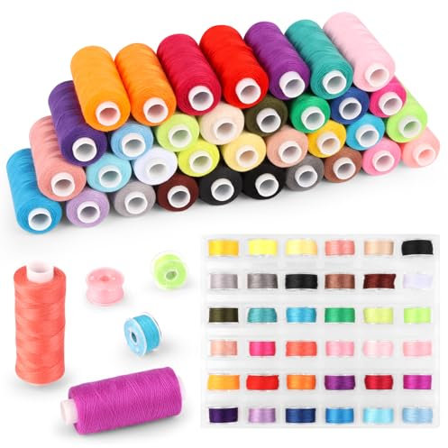 NVIYAM NäHgarn Set, 400 Yard NäHgarn FüR NäHmaschine, 36 Farben NäHmaschinengarn Je Garnrollen und 36 Unterfadenspulen, Qualitätsgarn Garn für Overlock-Nähmaschinen