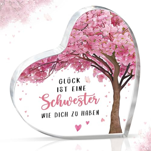 Schwester Geschenk, Herzförmige Acryl Heimdekoration | Gleevara Einzigartige Schwester Briefbeschwerer, Geschenke für Große Schwester zum Geburtstag und zu Weihnachten