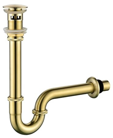 Heixutas Verdicktes Messing P Trap Set:1-1/4 P Siphon mit Waschbeckenstöpsel Waschbecken Abfluss Sanitär-Kit für Rohrersatz (Gebürstetes Gold, mit Überlauf)