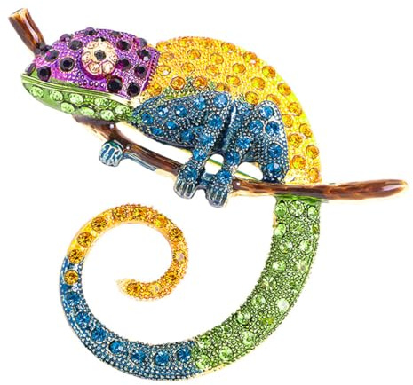 Sarini Broche de camaleón con Diamantes de imitación Coloridos,diseño único,Hecho de Material antialérgico,se Puede Utilizar como Broche y Colgante