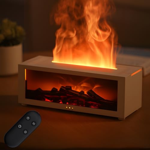 QKTYB Diffuser äTherische öLe, 7 Farbenfrohe Kaminflammen Luftbefeuchter Schlafzimmer, Wasserloser Abschaltung Defuser Luft Aroma öLe, 3 Timer Aroma Diffuser Mit Fernbedienung Weihnachtsgeschenke