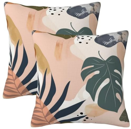 Kissenbezug 70x70 cm 2er Set Herbst Deko Kissen Tropisch Blatt Kissenbezug,Quadrat Kissenbezüge,Weicher Sofakissen,Kissenhülle Herbst,Zier Kissen Mit ReißVerschluss,Couch Deko Schlafzimme 28x28Inch